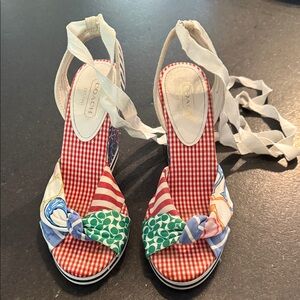 Coach signature Colorful Strappy Sandals red white blue 7